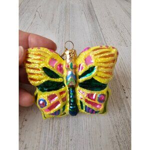 Vintage radko all a flutter yellow butterfly sparkle ornament glass Xmas tree sp